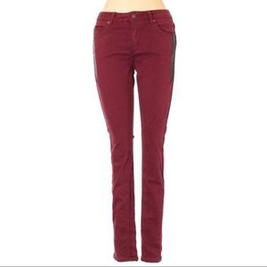 izzue midrise paneled red colored denim punk skinny jeans